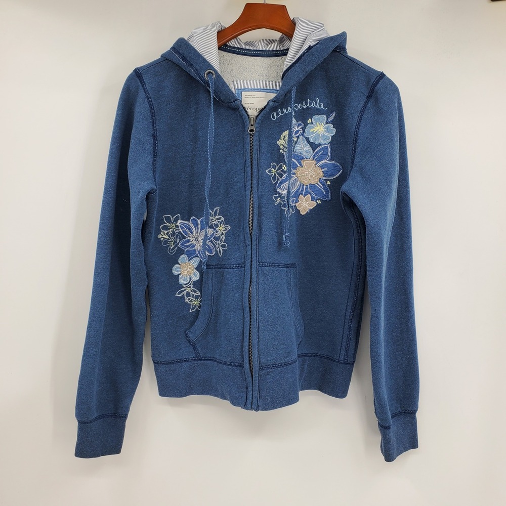 Vintage Aeropostale Y2K Floral Embroidered Zip Hoodie Sweatshirt Large Mcbling